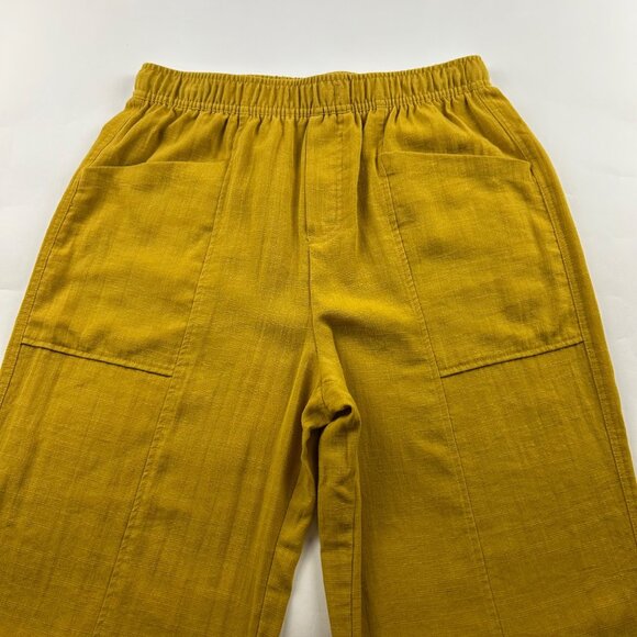 Zara Mustard Yellow Textured Crepe High Rise Relaxed Leg Cropped Pant M - Picture 2 of 6